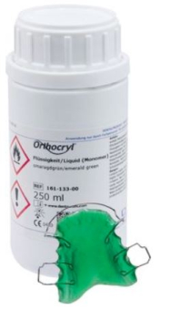 Пластмасса ортодонтическая Orthocryl мономер изумрудный 250 мл фото в интернет-магазине Дентаурум
