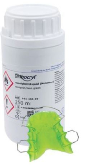 Пластмасса ортодонтическая Orthocryl мономер неоново-зеленый 250 мл фото в интернет-магазине Дентаурум