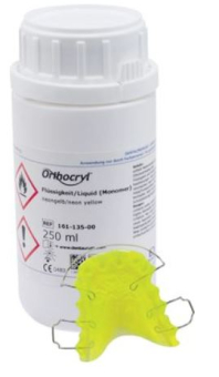 Пластмасса ортодонтическая Orthocryl мономер неоново-жёлтый 250 мл фото в интернет-магазине Дентаурум