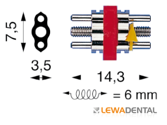 Винт расширяющий Medium расширение 6,0 мм, 7,5 x 3,5 х 14,3 мм в/ч и н/ч, c двумя направляющими фото в интернет-магазине Дентаурум