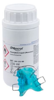 Пластмасса ортодонтическая Orthocryl мономер бирюзовый 250 мл фото в интернет-магазине Дентаурум